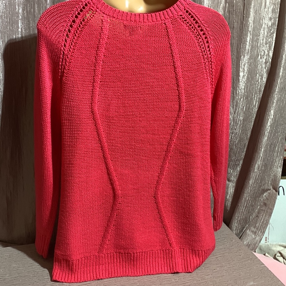 Apt. 9 Sweater Pullover Dark Pink/Red 1X Stretchy Long Sleeve Cable Knit - Picture 9 of 16